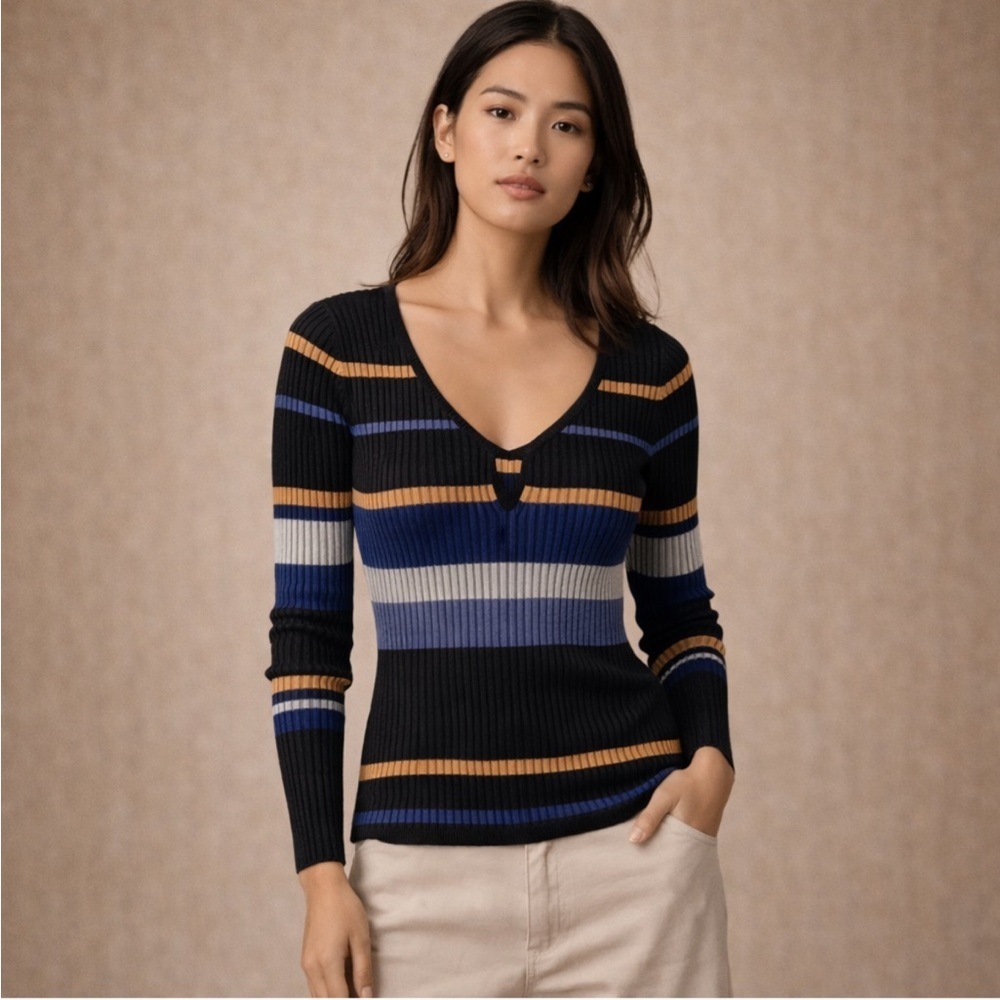 White House Black Market WHBM Super Stretch Ribbed Striped Sweater Size S